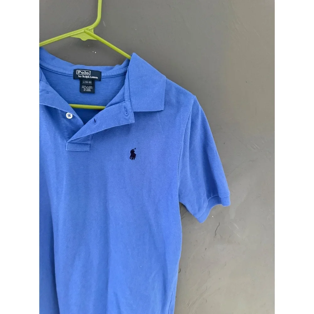 Polo Ralph Lauren Kids Blue Short Sleeve Pique Polo Shirt Size L 14-16